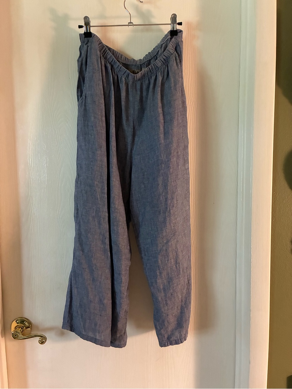 Flax Linen Elastic-Waist Pants in Blue